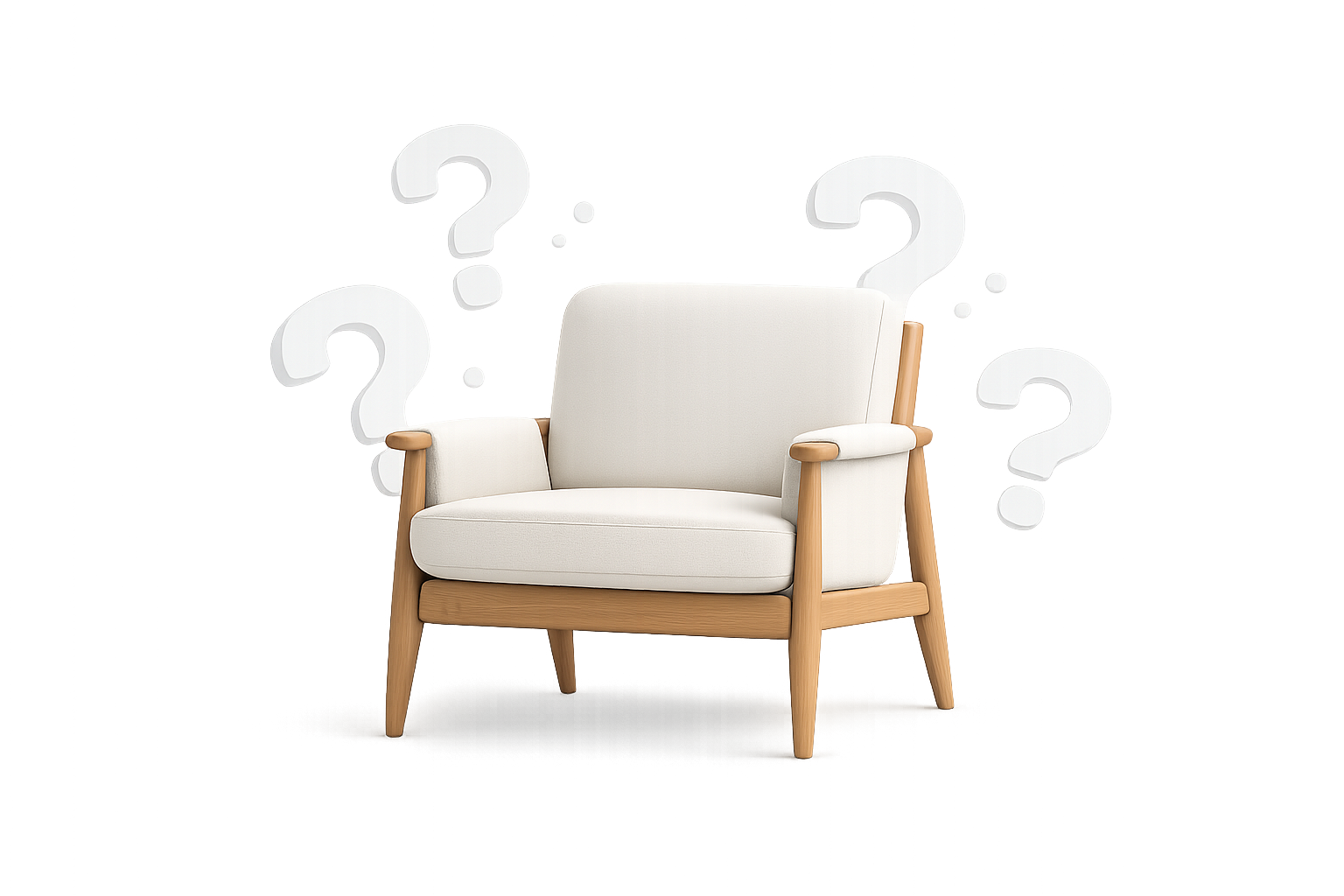 Armchair surrounded by floating question marks