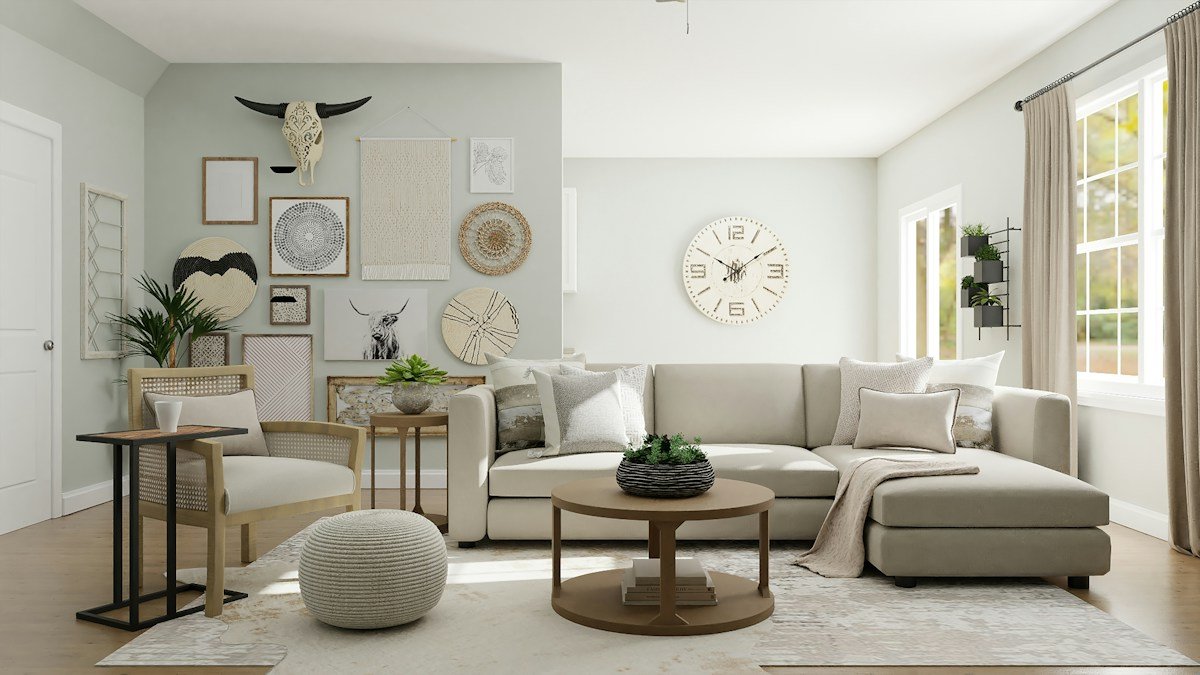 Minimal bedroom with warm wood tones and soft linens
