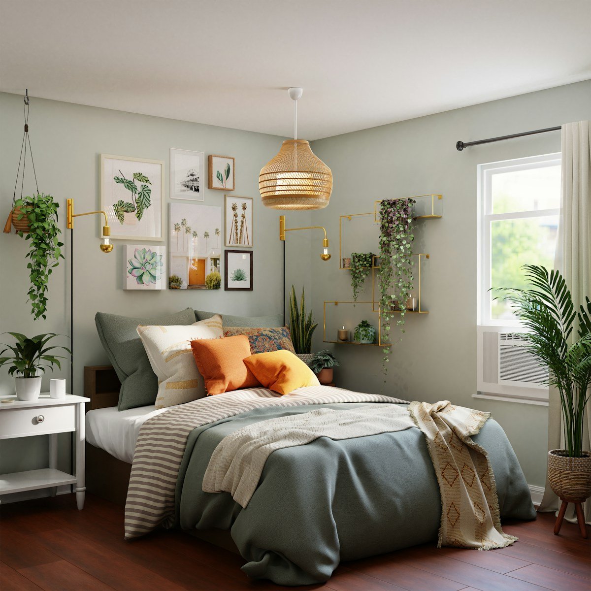 Reading nook with built-in shelving and textured textiles