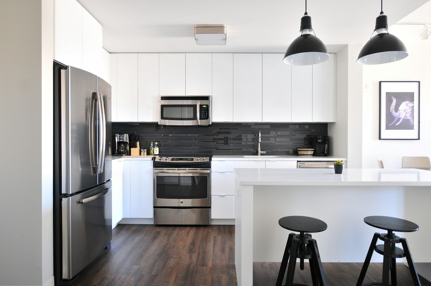 Kitchen and dining interior with natural light and clean lines