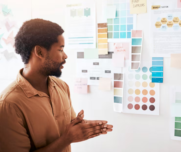 Designer arranging a mood board