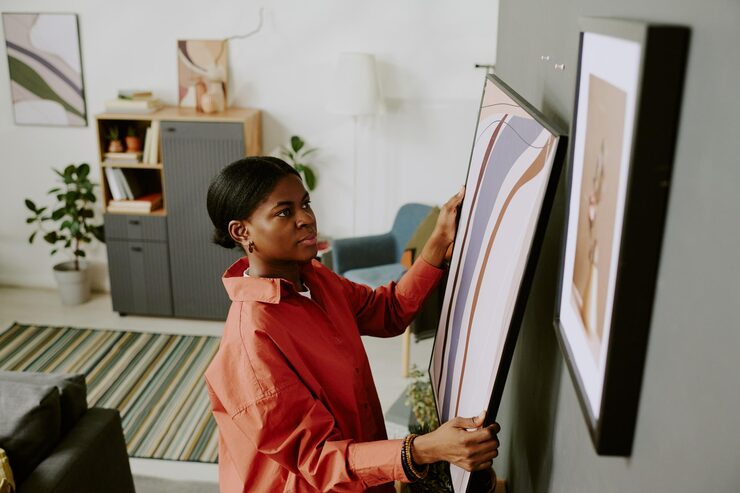 Designer reviewing fabric and material samples
