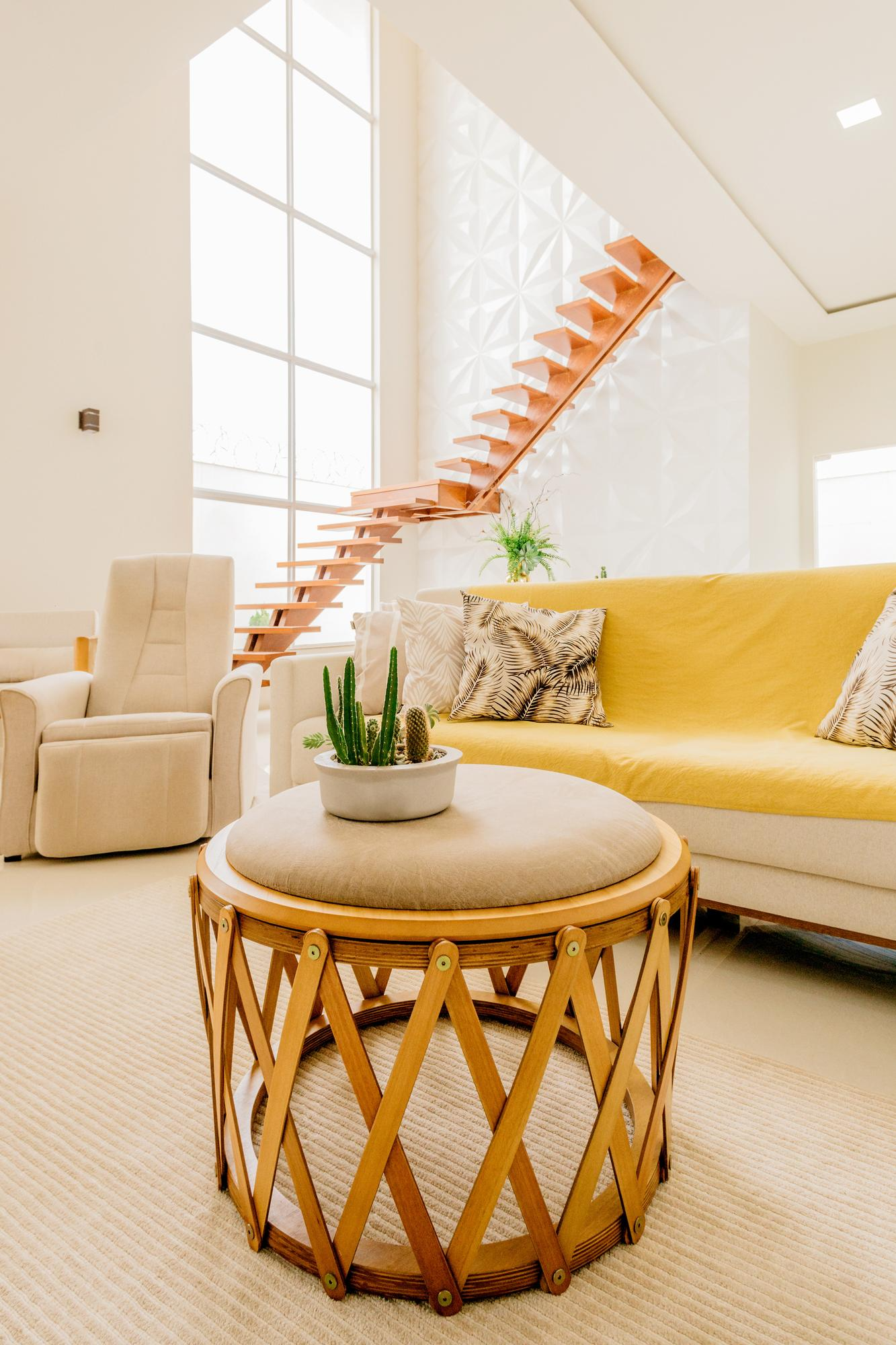 Styled seating area with patterned textiles