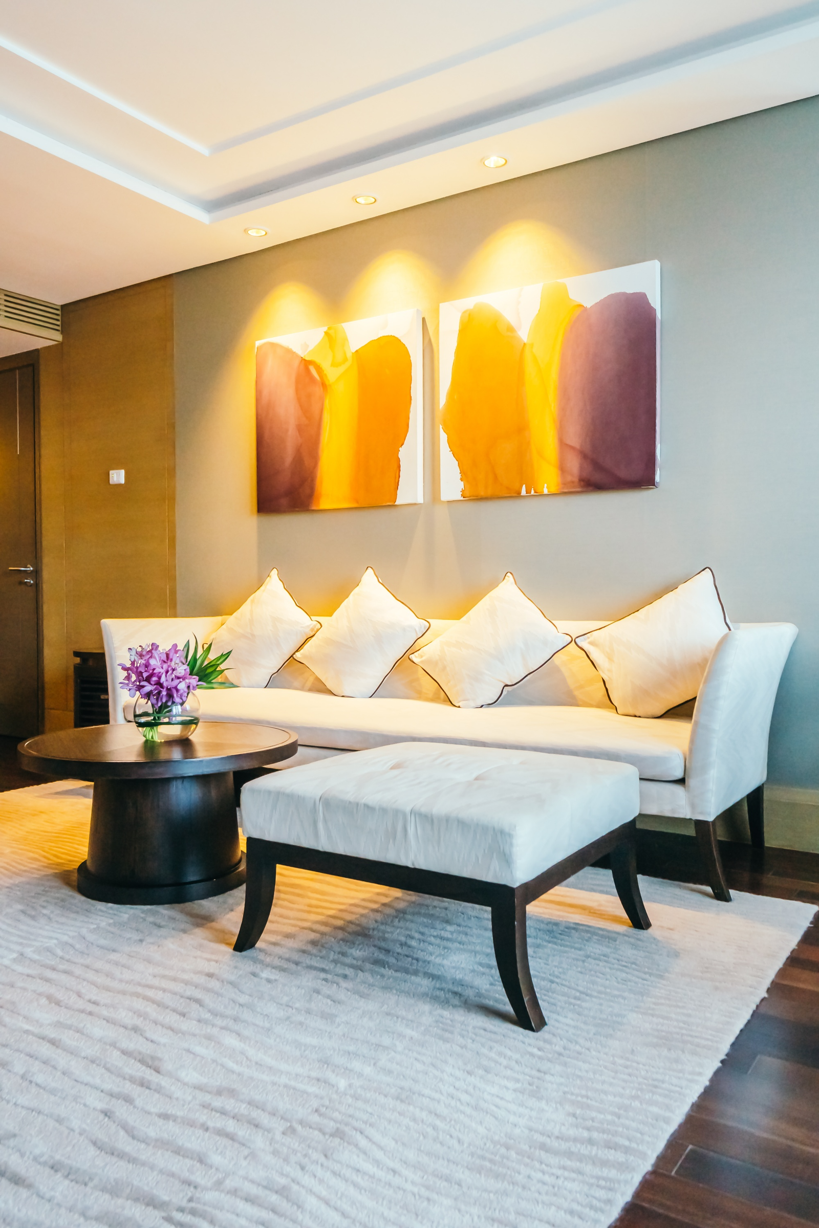 Curated furniture and lighting vignette